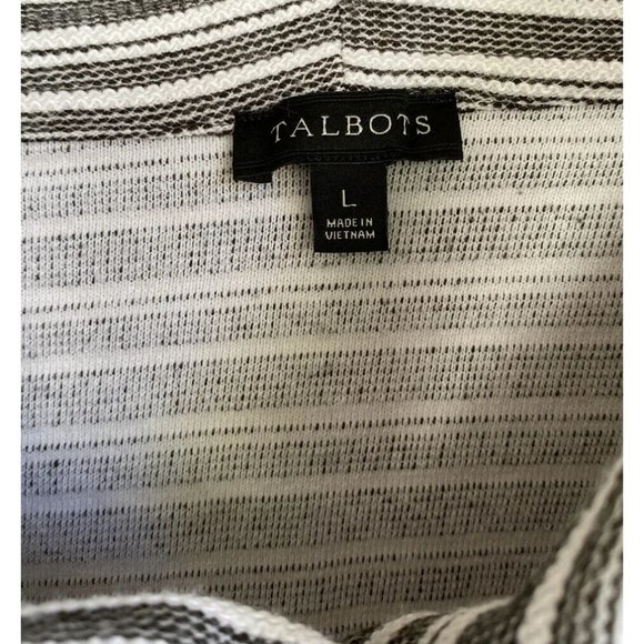 COPY - TALBOTS Cowl neck Knit Top Large Pullover Black White Striped Button Acc… - Picture 6 of 10